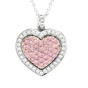 HEART Pink and White diamond heart necklace